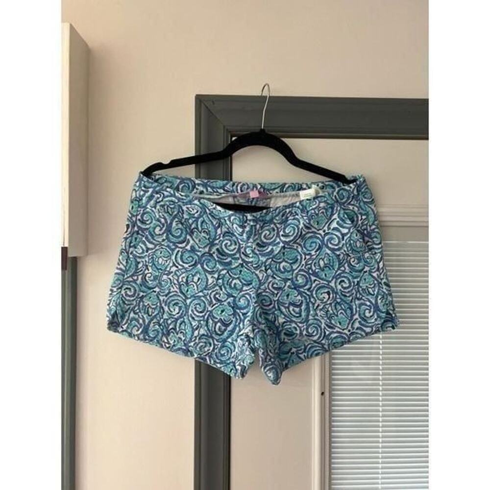 LILLY PULITZER‎ Shorts Size 6 Adie Chasing Tail Blue Fish Side Zip w/ Pockets